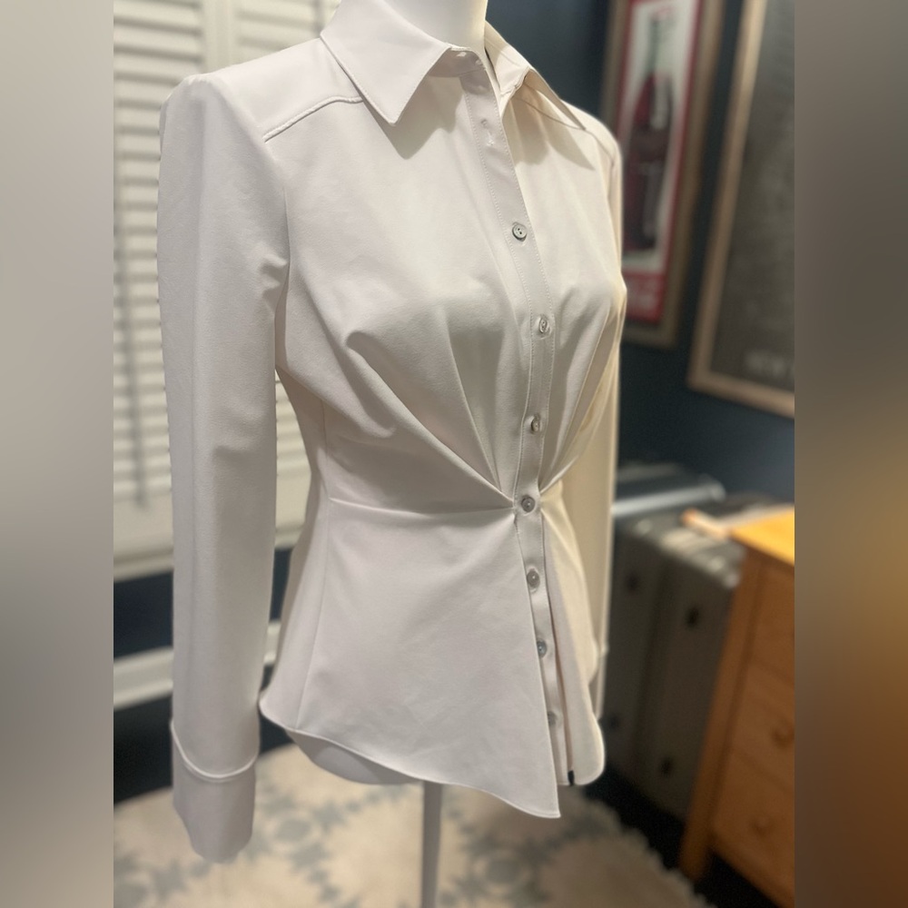 CINQ A SEPT! NWT! Gorgeous cream cinched-waist blouse w peplum Size XS $90 OBO